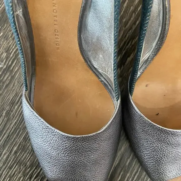 Giuseppe Zandotti Women's Size 9.5 Blue Denim & Silver Koka Peep Toe High Heels - Picture 13 of 14